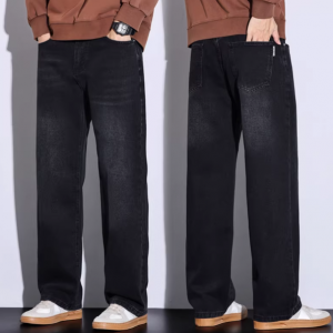 男士直筒牛仔裤男加绒宽松大码男装复古男生长裤秋冬季阔腿裤厚款